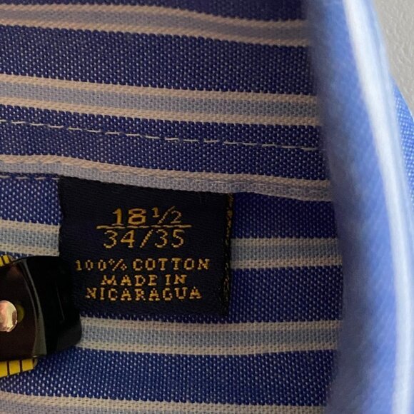 Club Room Regular Fit Pinpoint Mens Button Down Blue Shirt. Size 18.5 34/35 - Picture 6 of 10